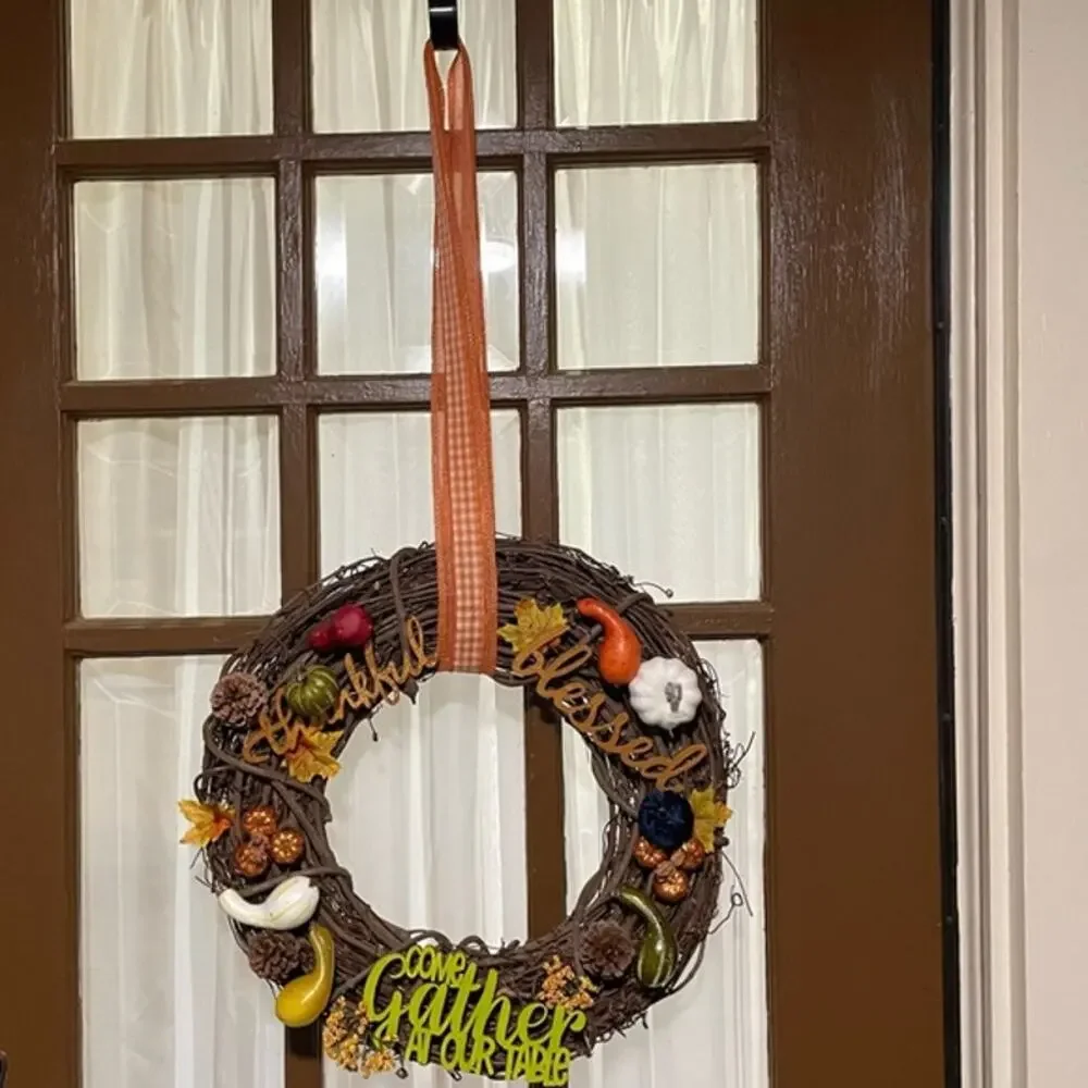Fall Thankful Blessed Grapevine Wreath 18